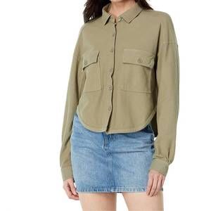 NEW BOBI knit twill button shirt jacket in basil